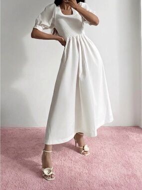🩵 ZARA Knit Bodice Cotton Poplin MIDI Dress